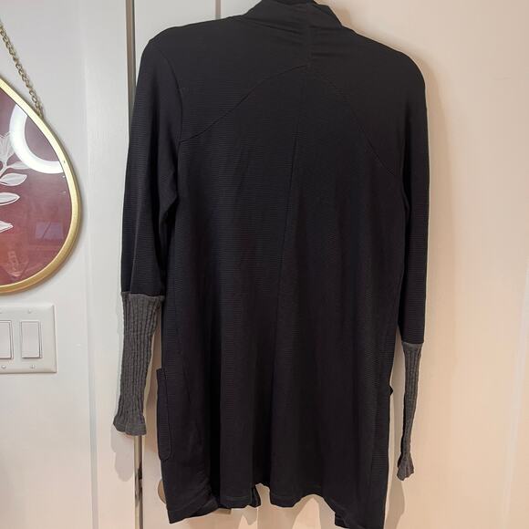 Michael Stars Black Open Cardigan with Knit Sleeves OS - Picture 2 of 9